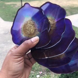 Gegdo resin coasters 5 piece set purple and blue